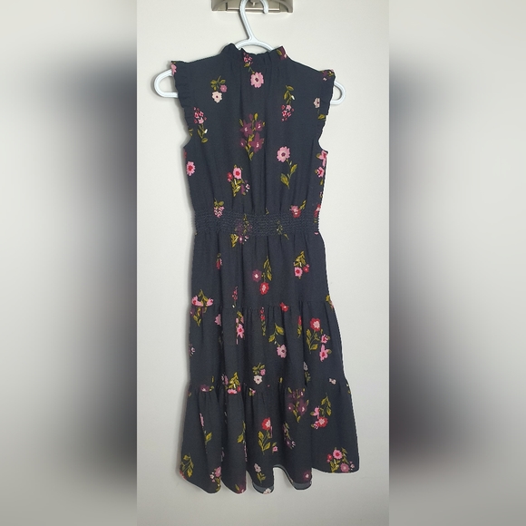 Kate Spade In Bloom Smocked Waist Black Floral Knee Length Dress Womens Size XXS - Picture 11 of 12